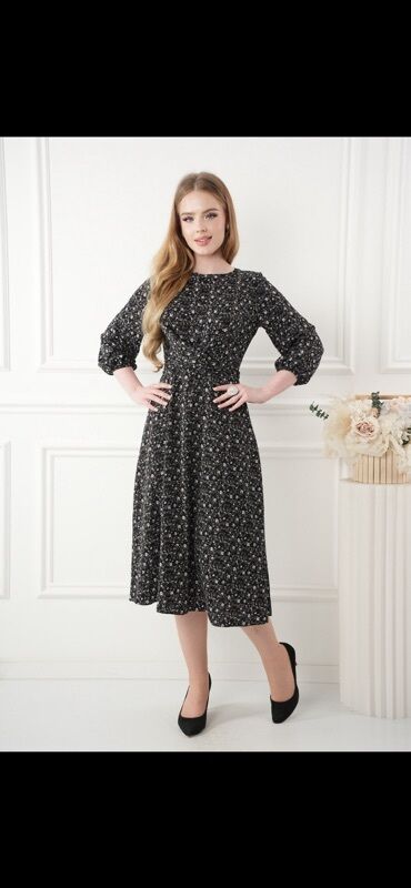 Повседневные платья: Элегантное женское платье миди с длинными рукавами, идеально — 5