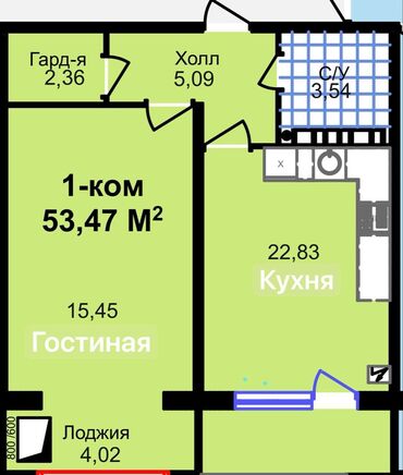 Продажа квартир: 2 комнаты, 53 м², Элитка, 7 этаж, ПСО (под самоотделку)