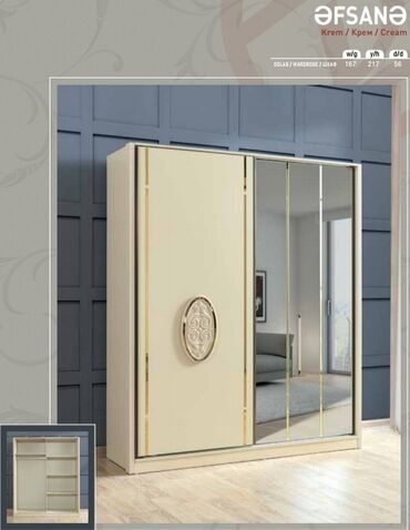 ev mebeli: Гардеробный шкаф, Новый, 2 двери, Купе, Прямой шкаф, Турция