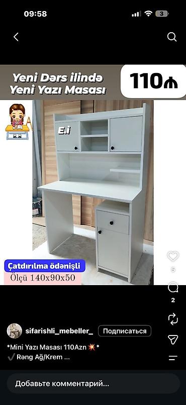 transformer stol: Mini yazı masası – rəng: ağ/kreml. Ölçü: 140 x 90 x 50 sm — 1