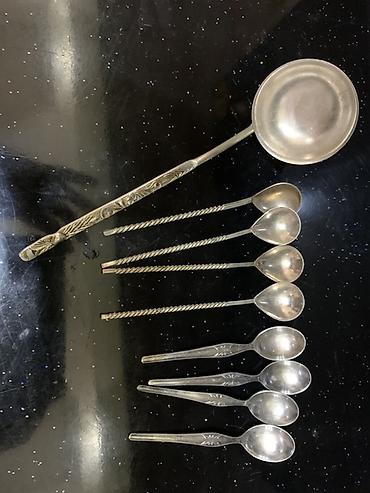 cengel: Vintage metal çəngəl və qaşıq dəsti - Material: metal (gümüşü rəng — 7
