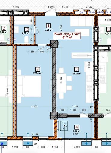спутник квартиры: 2 комнаты, 62 м², Элитка, 9 этаж, ПСО (под самоотделку) — 1