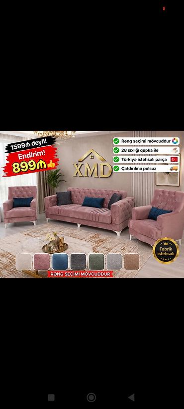 endirimli divanlar: XMD yumşaq mebel dəsti - Tərkib: 3 nəfərlik divan + 2 ədəd kreslo - — 1