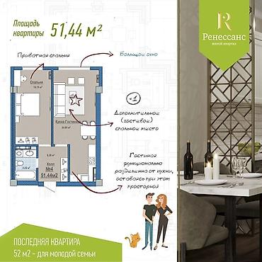 Продажа квартир: 2 комнаты, 52 м², Элитка, 8 этаж, Готовая ПСО (под самоотделку) — 3