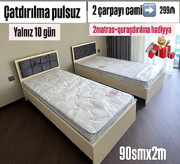 İki ədəd tək nəfərlik çarpayı dəsti - Ölçü: 90 sm x 2 m - Başlıq