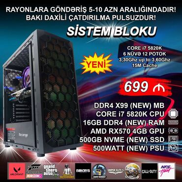 1 tb hard disk: Sistem Bloku "DDR4 Gaming Core i7 5820K Rx570 500GB NVME” ⭐Tək Sistem