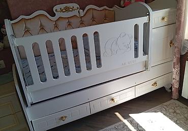 Uşaq beşiyi və komodlu dəst - Model: AK Bebe - Material: ağ rəngli