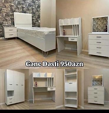 Gənc otağı dəsti – 950 AZN Ağ rəngdə, müasir dizaynlı tam dəst: - Tək