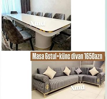 divanlar kunc: Məhsul: Yemək masası dəsti və künc divan paketi - Masa: Uzun, parlaq — 1