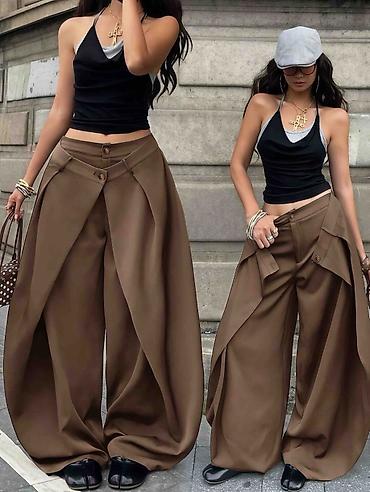 ženske pantalone: Ženske pantalone širokog kroja sa preklopom – statement model 2400din — 2