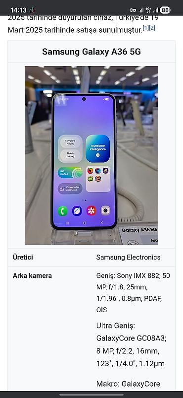 ariston 50: Samsung Galaxy A36, 256 GB, rəng - Yaşıl, Simsiz şarj — 1