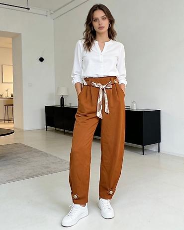 Pantalone: Ženske pantalone sa visokim strukom i kaišem-šalom - Kroj: visok — 5