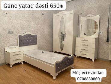 шкаф купе угловой в спальню: Gənc otağı üçün yataq dəsti. Dəstə çarpayı, tumba, dolab və güzgülü