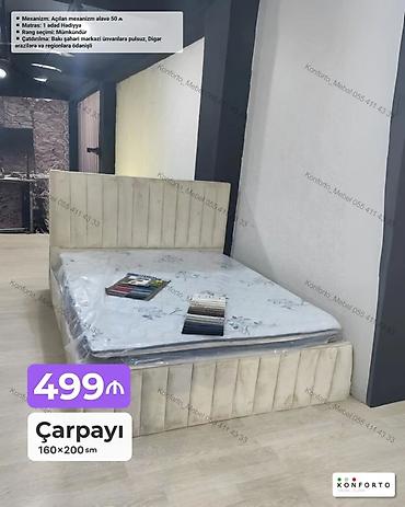 Ev və bağ: Çarpayı – 160×200 sm - Yumşaq parça ilə üzlənmiş başlıq və baza - — 1