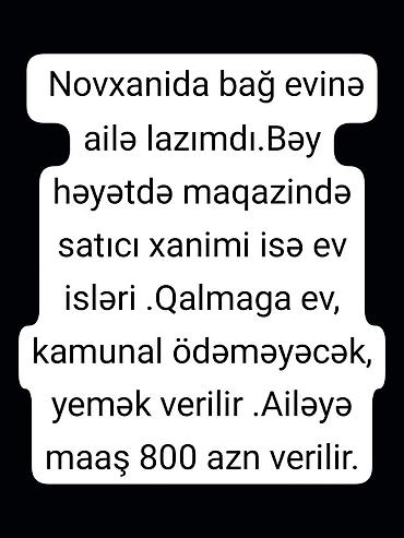 evlere is verenler: Novxanıda bağ evi üçün ailə tələb olunur. Elan ailəvi iş formatı — 1