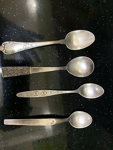 cengel: Vintage metal çəngəl və qaşıq dəsti - Material: metal (gümüşü rəng — 6