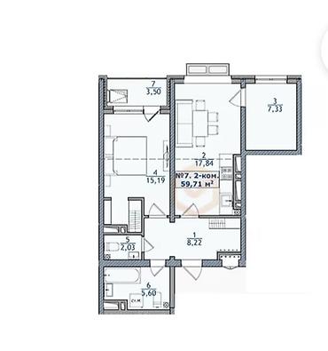 роял парк: 2 комнаты, 60 м², Улан мкр Элитка, 6 этаж, ПСО (под самоотделку) — 6