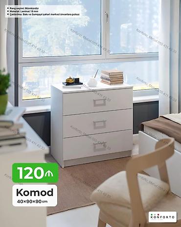 Komodlar: Ağ rəngli, minimalist dizaynlı komod - Ölçülər: 40 × 90 × 90 sm - — 1