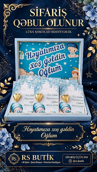 1 yas dekoru: Lüks şokolad hədiyyəlik – “Həyatımıza xoş gəldin, Oğlum” mövzulu set — 1