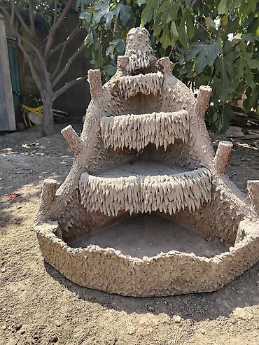 фонтан для сада: Bağ üçün dekorativ şəlalə-bulaq konstruksiyası - Material: beton/daş — 1