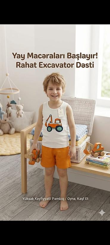 uşaq yay şortları: Rahat Excavator Dəsti – Yay macəraları üçün - Uşaq geyim dəsti: ağ — 1