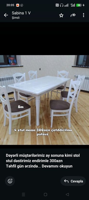 Qida məhsulları: *Dəyərli müştərilərimiz ay sonuna kimi stol stul dəstirimiz endirimle