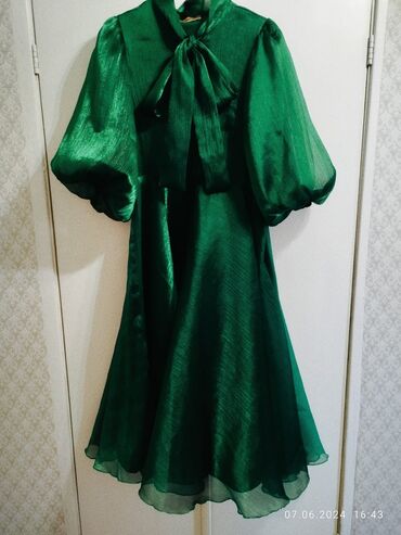 зеленое платье большого размера: Кече көйнөгү, Жеңдери менен, M (EU 38), L (EU 40), XL (EU 42)