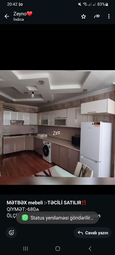 ремонт мебель кухня: *MƏTBƏX mebeli :-TƏCİLİ SATILIR*‼️ QİYMƏT:-680₼ ÖLÇÜ:-yuxarı 5.3*aşağı