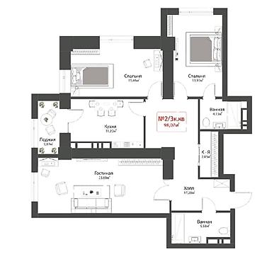 Новостройки от застройщика: Строится, Элитка, 3 комнаты, 98 м² — 9