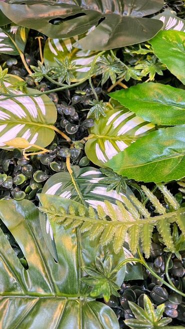 Süni güllər: Süni yaşıl divar paneli müxtəlif yaşıl yarpaqların və qırmızı — 21