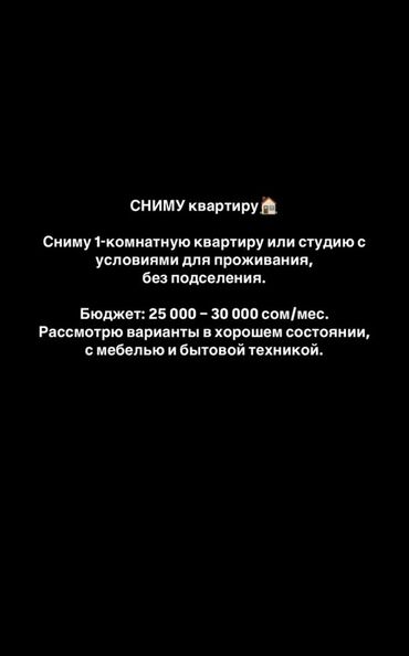 Сниму квартиру: Поиск аренды: 1‑комнатная квартира или студия. Требования: -