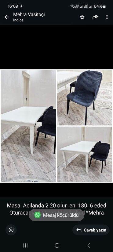 Divan və kreslo dəstləri: Qonaq otağı üçün, İşlənmiş, Dördbucaq masa, 6 stul