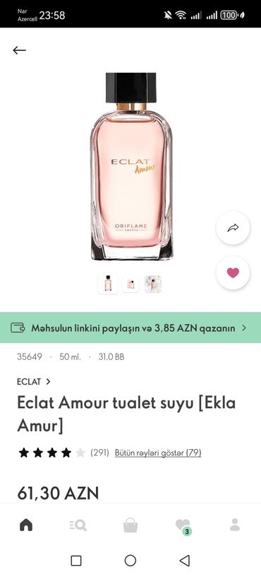 Ətriyyat: Oriflame 50 ml Parfüm suyu yenidir qutusu bağlıdır 70 faiz endirimle