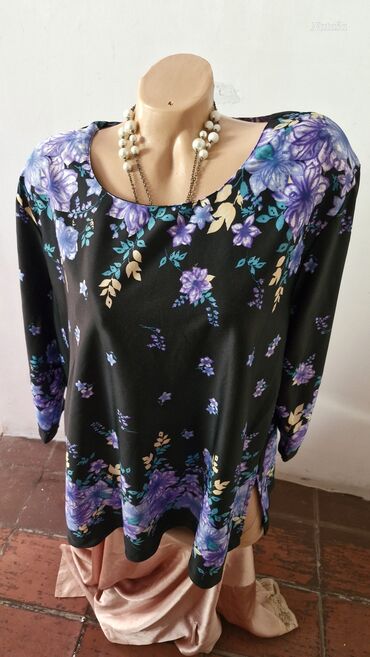 lanene košulje: 2XL (EU 44), Lycra, Floral, color - Black