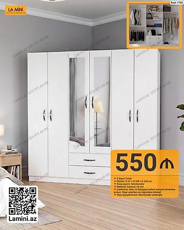 Dolablar: 6 qapılı ağ geyim dolabı – Kod: 1765 Xüsusiyyətlər: - Ümumi ölçülər — 1