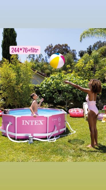 односпальная надувная кровать intex: Heç yerdə görmədiyiniz çəhrayı rəngli hovuz