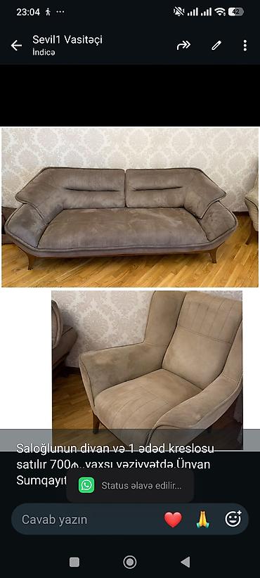 Saloğlunun divan və 1 ədəd kreslosu satılır 700₼. yaxşı lalafo.az -da Saloğlunun divan və 1 ədəd kreslosu satılır 700₼. yaxşı