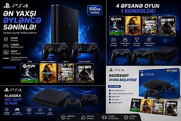 Video oyunlar və konsollar: PlayStation 4 (PS4) – 500 GB yaddaşlı oyun konsolu Xüsusiyyətlər: - — 1