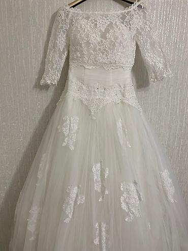 Свадебные платья: Свадебное платье, 2XL, Рукава прозрачные, С шубкой, Трансформер, Шифон, А-силуэт, Кружево, Стразы, Пайетки, Б/у — 2