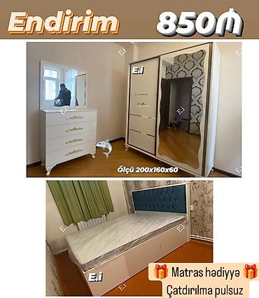 mebel stullar: Yataq otağı dəsti - Rəng: ağ-qızılı detallar - Şkaf: sürgülü qapılar — 1