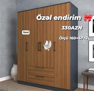 dəmir skaf: Yeni, 4 qapılı, Siyirməli, Qəhvəyi, Taxta, Açılan, Düz dolab — 1