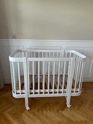 Beşiklər: Ağ rəngli taxta uşaq beşiyi - Material: bərk taxta, ekoloji təmiz — 1