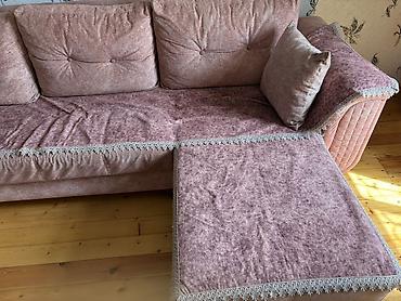 set mebel: Künc divanı – yumşaq məxməri toxumalı parça, toz gül qızılı rəng. Sağ — 4
