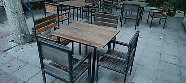Bağ, çöl mebeli: Kafe/bağ üçün dəmir çərçivəli taxta stol-stul dəstləri - Material — 2