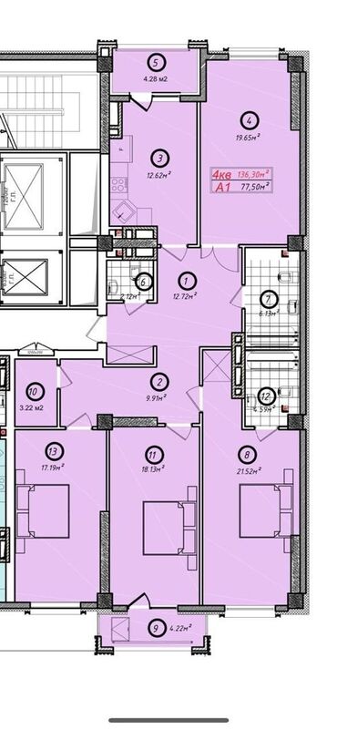 трёхкомнатная квартира: 3 комнаты, 136 м², Элитка, 13 этаж