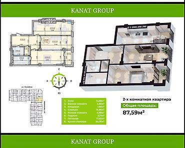 2 комнаты, 87 м², Филармония Элитка, 4 этаж, ПСО (под самоотделку)