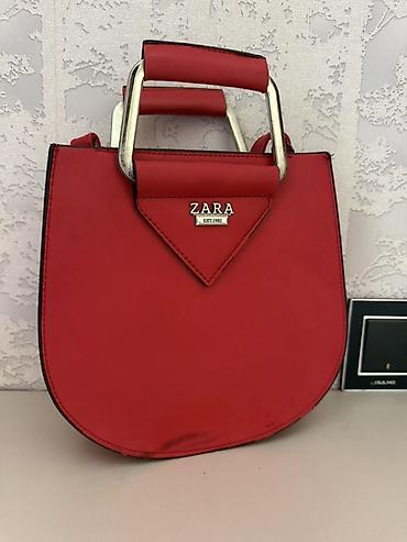 Çantalar: ZARA qadın çantası – qırmızı rəng - Model: əl və çiyin üçün ikiqat — 1