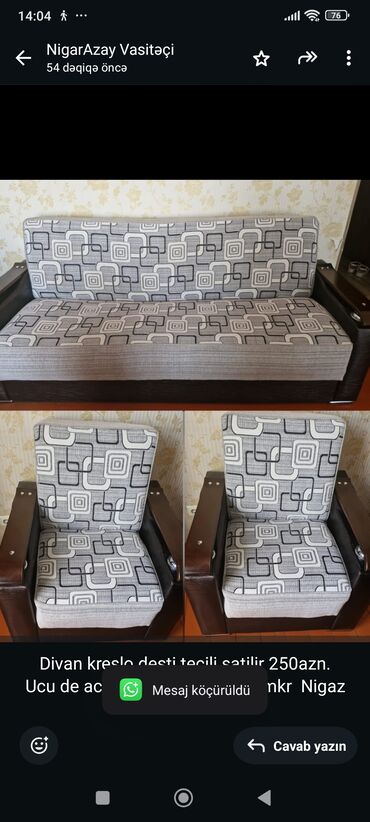 Qonaq otağı dəstləri: İşlənmiş, Künc divan, 2 kreslo