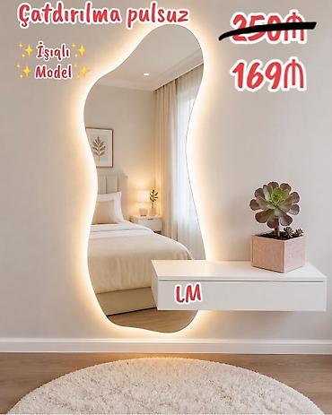 komod güzgü: Güzgü Divar üçün, Dekorativ, Arxa işıqlı — 1