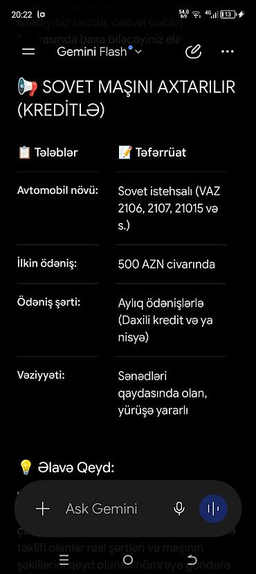 chevrolet salon kredit: Sovet istehsalı avtomobil axtarılır (kreditlə) - Avtomobil növü — 1